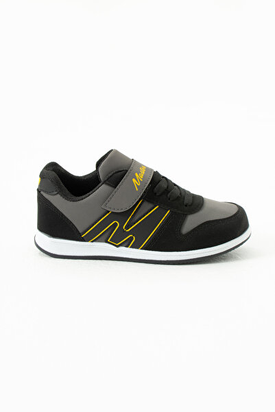 BOUIS Black Yellow Single Velcro Flexible Faux Leather Unisex Sneaker - m Series Sneakers