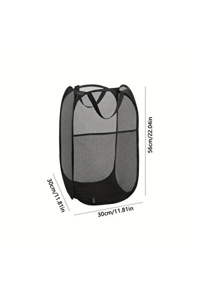 Choice سلة غسيل قماشية سوداء موفرة للمساحة - تصميم شبكي قابل للطي والحمل مع ي...