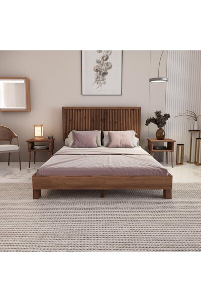 renazzo mobilya ALAZ DİKEY MODEL MASİF ÇAM AHŞAP KARYOLA  2 KOMODİN SET