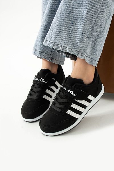 BOUIS Pantofi pentru copii din piele artificială flexibilă cu un singur velcro alb-negru - pantofi sport unisex