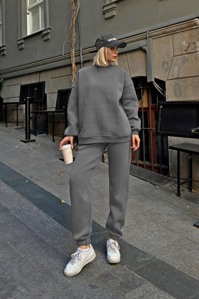 CMZ COLLECTİON Oversize GRİ Bol Bisiklet yaka Eşofman Takımı