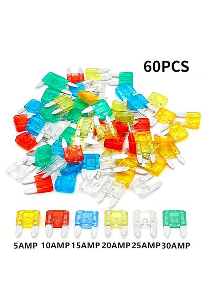 AOKIN 60pcs Bagged 60pcs Mini Auto Fuse Combo Kit Mini Multicolor Multi-function Blade Fuse Replacement Ki