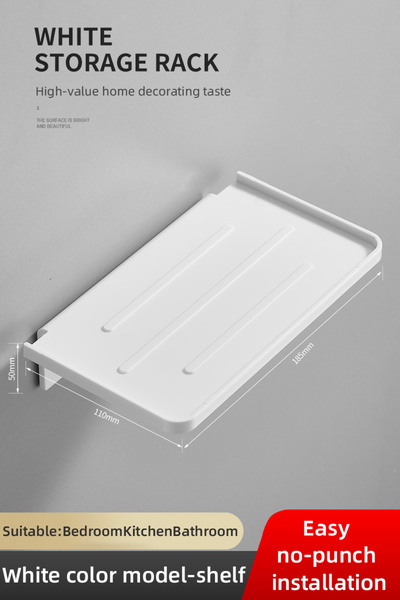 Choice رف تخزين للحمام مصنوع من مادة ABS باللون الأبيض، أرفف سوداء، حامل حائط، سلة دش، تخزين للهاتف، حمام