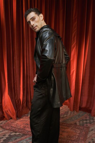 Dericlub Getafe Erkek Kruvaze Yaka Hakiki Deri Trençkot Siyah