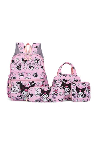 Choice Kuromi-b 4pcs Kuromi Backpack, Pencil Case, Shoulder Bag, Wallet Set, Hello Kitty Sanrio School Bag,