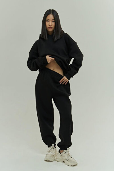 CMZ COLLECTİON Γυναικείο μαύρο σετ φόρμας από βαμβάκι με 3 κλωστές