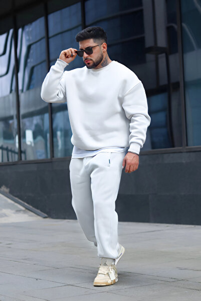CMZ COLLECTİON White Soft 3 Yarn Cyclingneck High Quality Tracksuit Suit