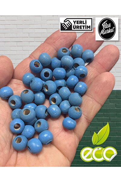 Flea Market Економічний пакет 1 кг 10 мм дерев'яних намистин - БЛАКИТНІ НАМИС...