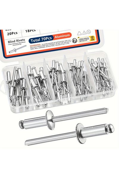 SANJODS Pop Rivets Assortment Kit Aluminum Blind Rivets 5 Sizes 70pcs Assorted Blind Rivets For Metal Fur...
