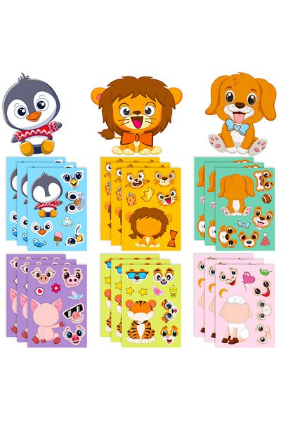 Choice 6pcs 6sheets Children Diy Puzzle Sticker Games 6 Animals Make A Face Funny Assemble Jigsaw Stickers