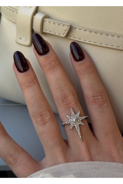 KİLİGİSTANBUL خاتم نورث ستار قابل للتعديل باللون الفضي