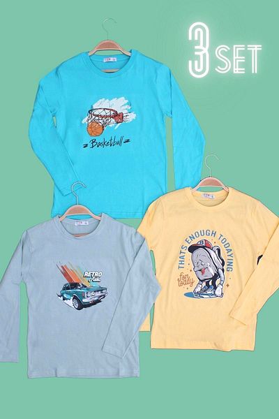 FYK KİDS 3 PACK BOYS BASIC PRINTED LONG SLEEVE SWEATSHIRT