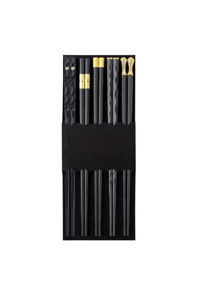 Choice Black 5 Pairs Non -Slip Fiberglass Chopsticks Reusable Multi-Style Chopstick Set Multipack Fancy Cho