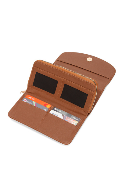 Newish Polo Women's Tan Faux Leather Card Holder and Wallet