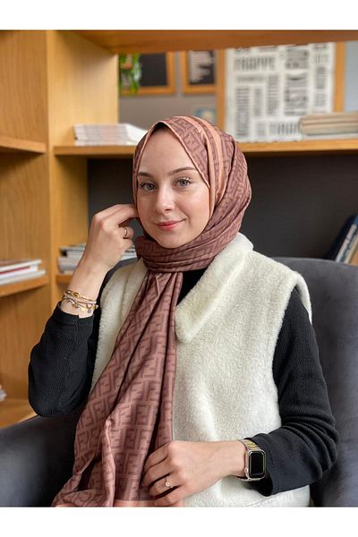 Sima Dark Beige Sima F Pattern Imported Wool Shawl