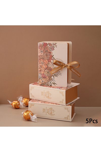 Choice 13x4.5x9cm 5pcs Book Shape With Ribbon Paperboard Candy Chocolate Present Packaging Box For Wedding