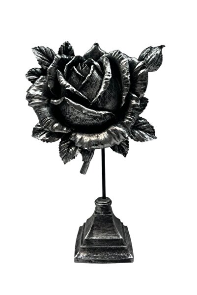 Peramari Dekoratif Polyester Tekli Dik Gül Çiçek Gümüş Eskitme