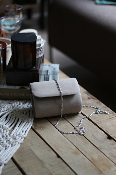 Moom Bag Women's Beige Suede Mini Portfolio Evening Dress Bag