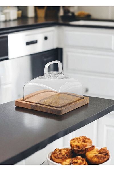 The Mia The Mi̇a Madera Rectangular Cake Storage Jar 13X17X17 cm