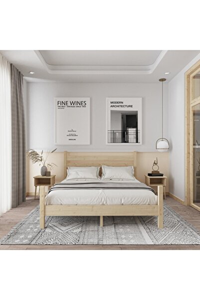 renazzo mobilya URBAN MASİF ÇAM AHŞAP KARYOLA 2 KOMODİN SET VERNİKLİ DOĞAL RE...