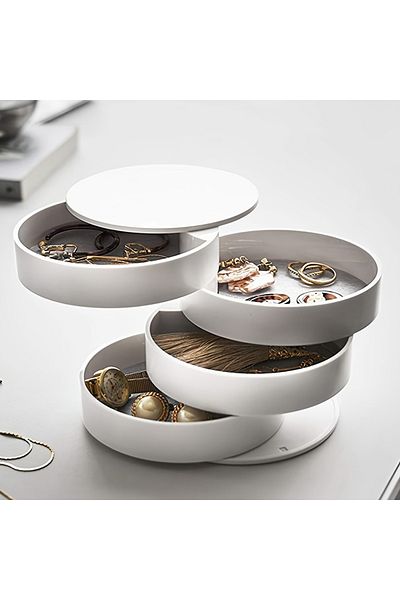 Choice White Rotating Multi-layer Desktop Storage Box Hair Accessories Jewelry Makeup Boxnwith Lid Dustproo