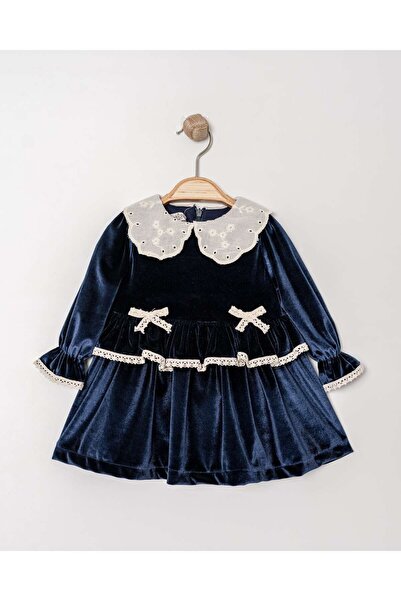 Eray Kids Kız Bebek Elbise Kadife Kız Bebek Dantel Detaylı Bebe Yaka Şık Elbi...