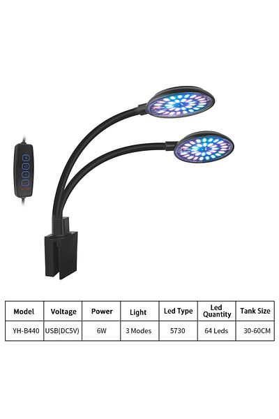 Choice مصباح حوض السمك LED مزدوج الطيف مناسب لحوض السمك بحجم 7.87 بوصة إلى 23.62 بوصة للمياه العذبة