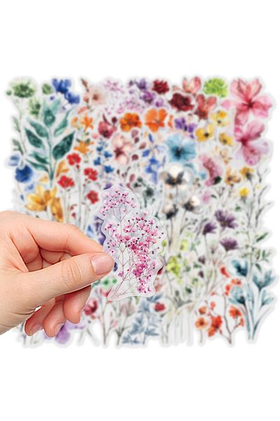 Choice Npet010a 50pcs Ink Flower Stickers Diy Phone Case Material Handbook Water Cup Plant Transparent Pet