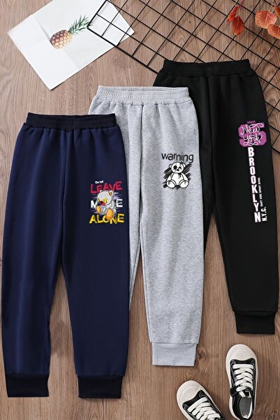 FYK KİDS بنطال رياضي مطبوع مكون من 3 قطع للفتيات