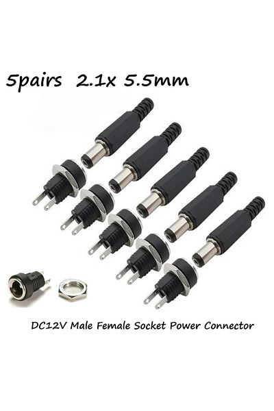 Choice 5 Pair DC 12V Male Female Socket Panel Mount Barrels Jack Plug Power Connector Female Jack Screw ...