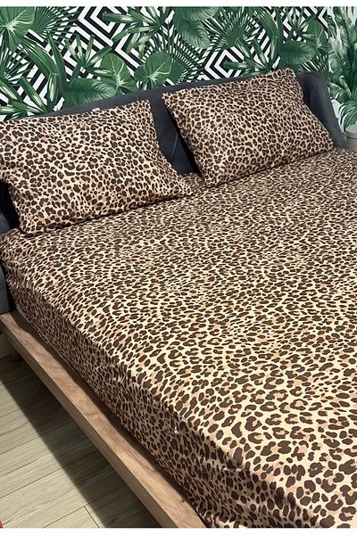 She&Co Cearșaf dublu supradimensionat cu 2 set de fețe de pernă - Leopard nou (180x200 cm 30 cm)