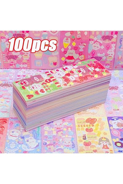 Choice 100pcs-random 100/200pcs Cute Stickers Cartoon Handbook Stickers Laser Shiny Stickers Diy Decorativ
