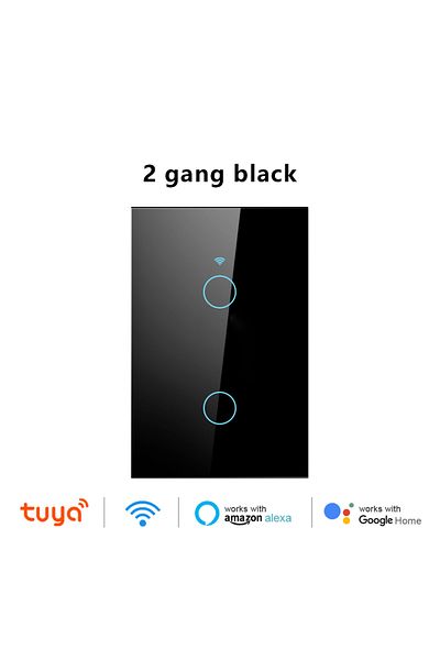 manhot 2 Gang (BLACK) Wifi Tuya Smart Wall Touch Switch No Neutral Wire Required Smart Life Wireless Remote