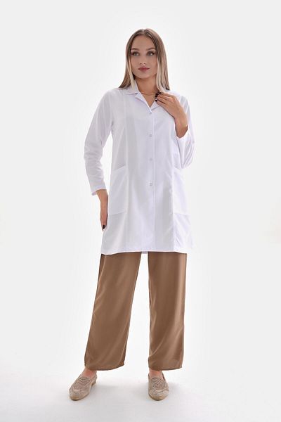 LİMABEL Shirt Collar Long Medical Apron 80 cm Nurse Doctor Teacher Apron