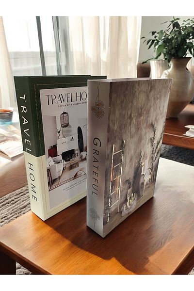 Saccura Decor Decorative Book Box Set, 2 Pieces Grateful Green Set Patterned Box Set