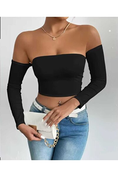 GARDIROZA Στράπλες Μαύρο Μακρυμάνικο Σώμα - Crop Bustier