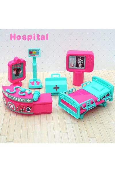 MSFTOYS Hospital Children Toy 1:12 Dollhouse Furniture Miniatures Classroom Hospital Burgershop Forest Anima