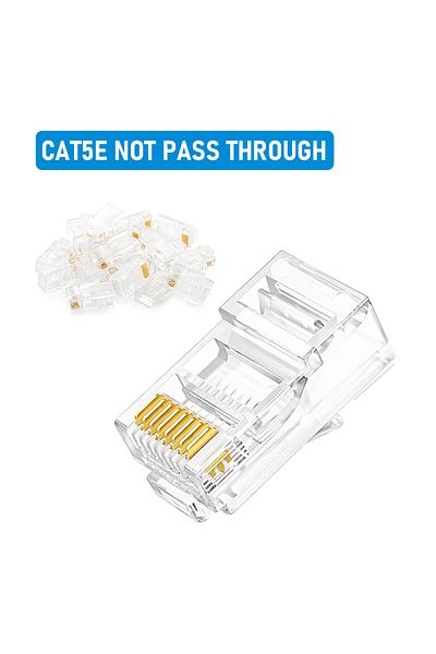 seven floor 50 قطعة CAT5 بدون فتحة مرور 10/20/30/50 قطعة موصلات RJ45 Cat6/Cat5e ذات نهاية بلورية 8P8C Crim