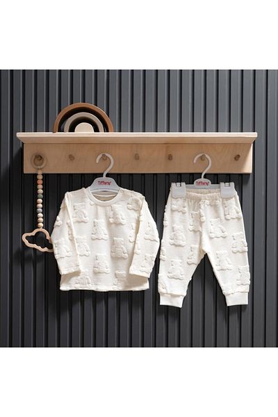 Tiffany Ecru Big Bear Themed 2-Piece Baby Set - Without Booties 36012