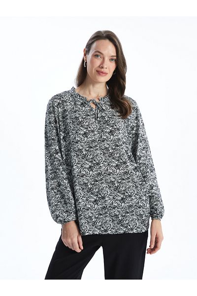 LC Waikiki Tie Collar Patterned Women's Blouse