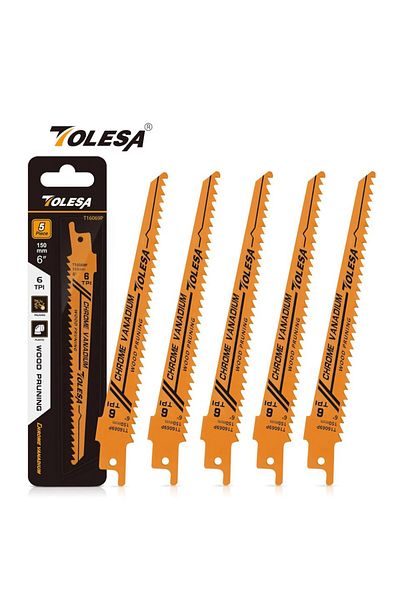 TOLESA 1.3mm 6inch 150mm 6tpi 5pcs 6tpi 6 Inch Wood Pruning Reciprocating Saw Blades For Wood And Pv