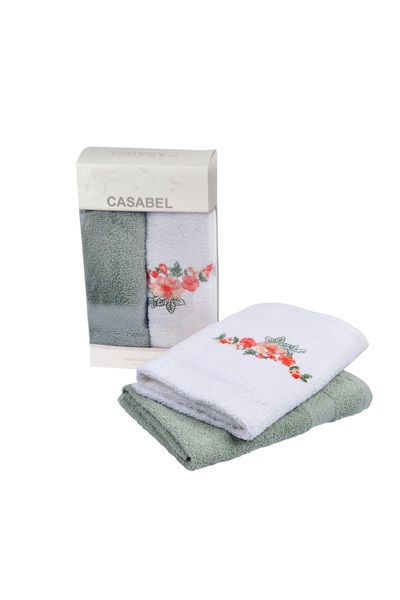 CASABEL 2'li Pamuk Mutfak Havlusu - 50x60 Mint Bahar Çiçekleri