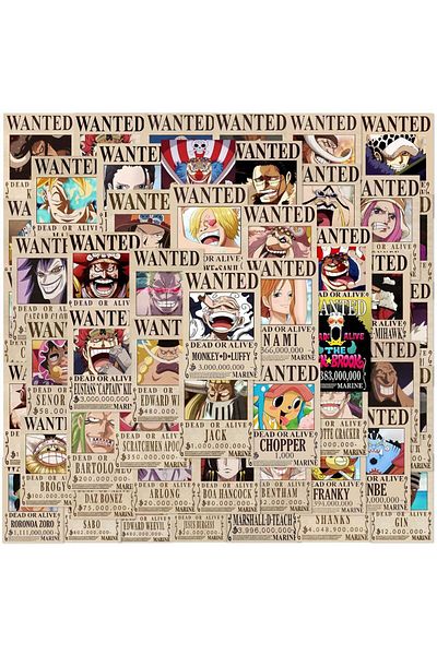 Choice 50 قطعة 50 قطعة من ملصقات الرسوم المتحركة One Piece Wanted Posters ملصقات جرافيتي رائعة يمكنك صنعها بنفسك للهاتف وحقيبة الكمبيوتر المحمول