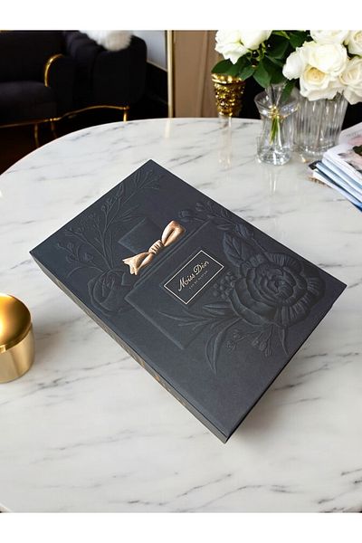 Saccura Decor Black Perfume Pattern Decorative Book Box – Stylish and Functional