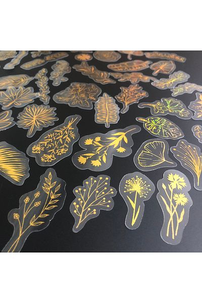 Choice 80 Pcs 80 Pcs Glitter Gold Stickers Plant Flower,waterproof Transparent Decorative Decals, Pet Adhes