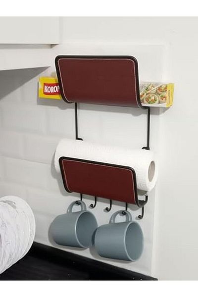 STOREMAX Homi Kitchen Cling Film, Paper Towel, Mug, Scoop Organizer Rack with Vegan Leather Coating