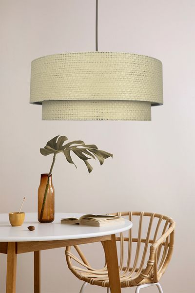 Vivido Home Modern Natural Cream Hazeran Rattan 2-Tier Wicker Chandelier