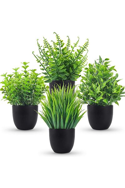 Choice Green Fake Plants 4 Packs Artificial Plants Small Faux Plants Black Bathroom Accessories For Bathroo
