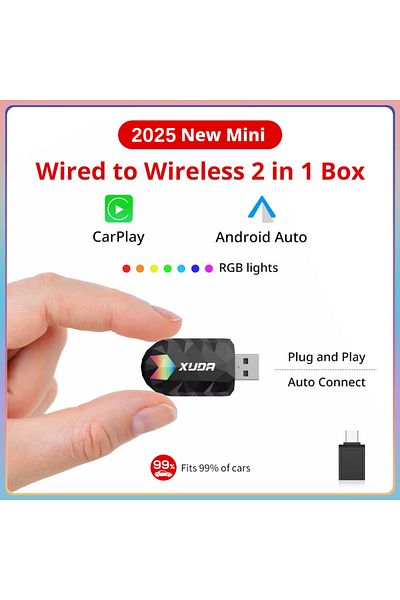 Choice XUDA 2in1 Wireless CarPlay AI Mini Box Android Auto Box Plug&Play Automatic Connection Compatible...