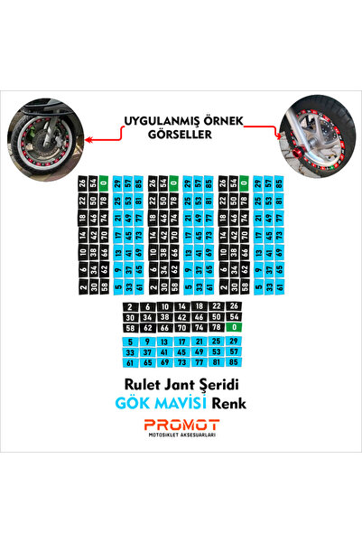 MOTOSEPETİM Motorsiklet Rulet Jant Şeridi Gök Mavisi Renk
